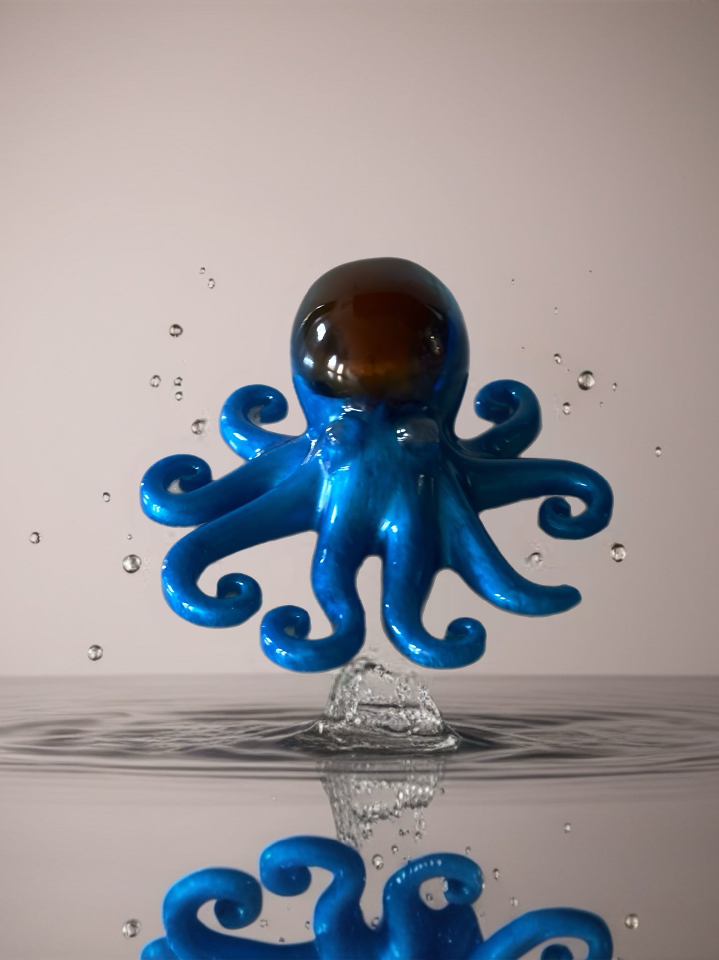Octopus Figurine – Cascade Sunset (Blush Coral + Metallic Blue)