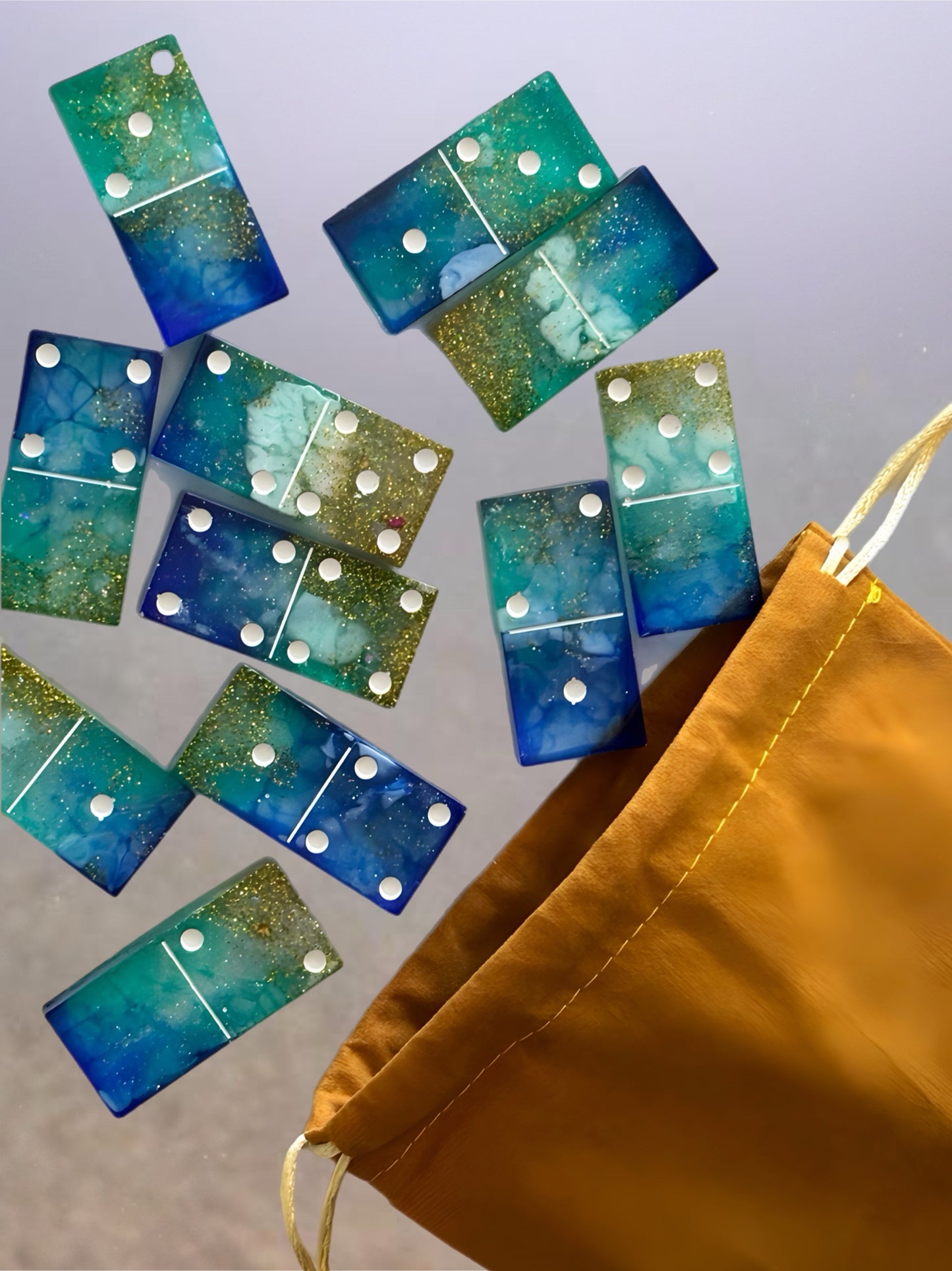 Domino Set – Sand & Tide (Cool Beige + Ocean Blue Swirl)